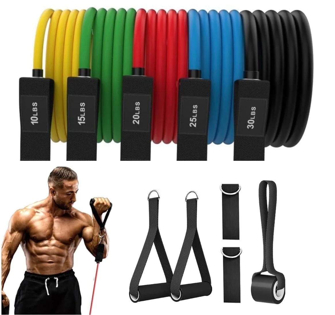 Resistance Bands Set (11 Pieces), Exercise Bands with Door Anchor, Handles, Waterproof Carry Bag, Legs Ankle Straps for Resistance Training, Physical Therapy, Home Workouts